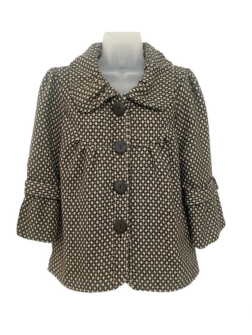 Luii Short Coat | Grey Patterned Wool Blend | Petter Pan Collar